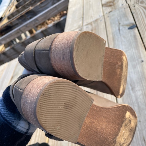 BP Genuine Leather Nude Buckle Detail Stacked Heel Moto Ankle Booties - Picture 14 of 14